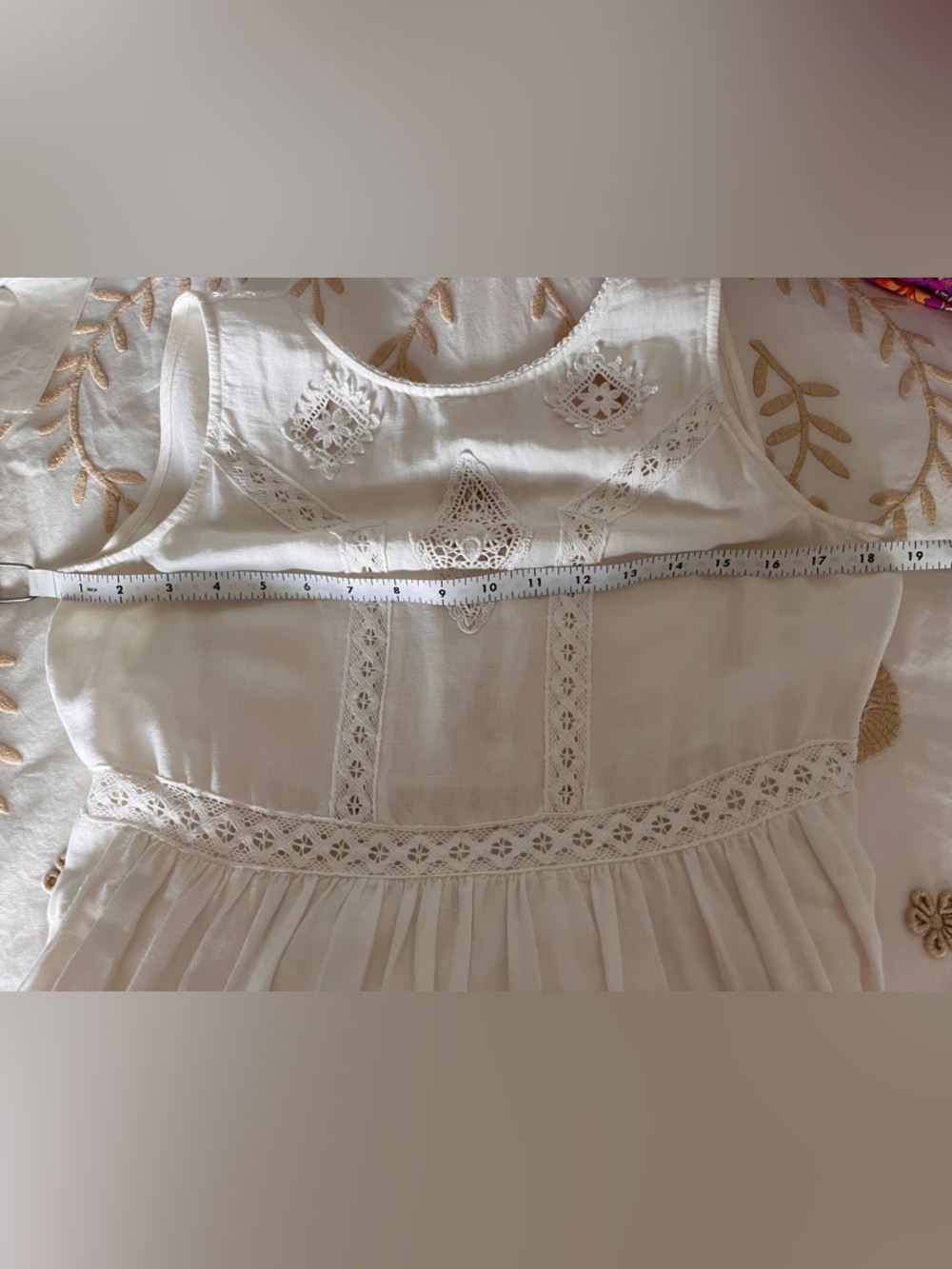 Sezane Zarri embroidered white/ecru lace midi dress.  Cotton/linen. Size 38 - Picture 15 of 15